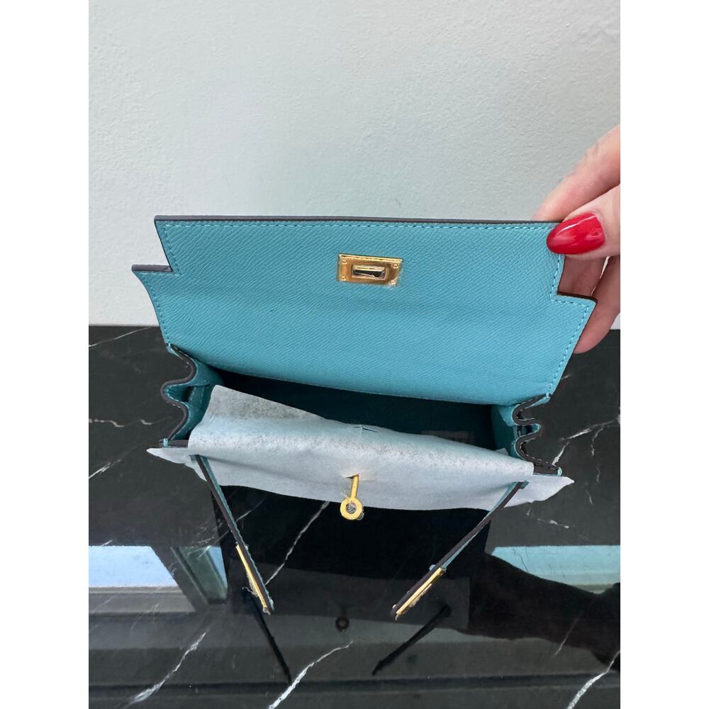 Aqua Blue  “Kelly-Style” Top Handle Bag - Picture 12 of 16